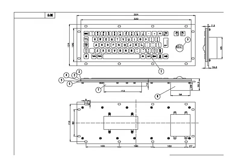 waterproof 65 keys industrial stainless steel metal mounted mechanical keyboard with trackball or touchpad or backlight