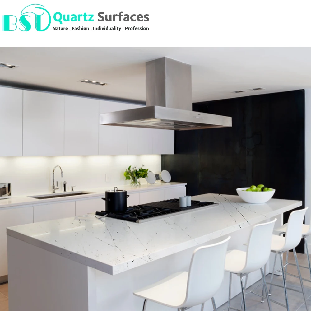 White Calacatta Artificial Quartz Stone Slab with Polished/Matte/Lichi Surfaces