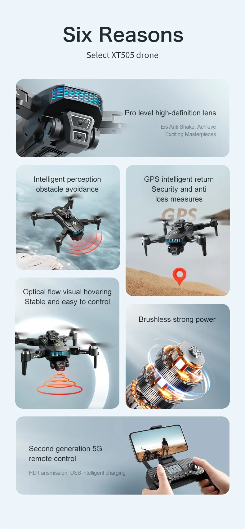 2024 XT505 GPS Drone 8K Professional Dual Camera 5G WIFI FPV Optical Flow Obstacle Avoidance Brushless Motor Quadcopter RC Drone