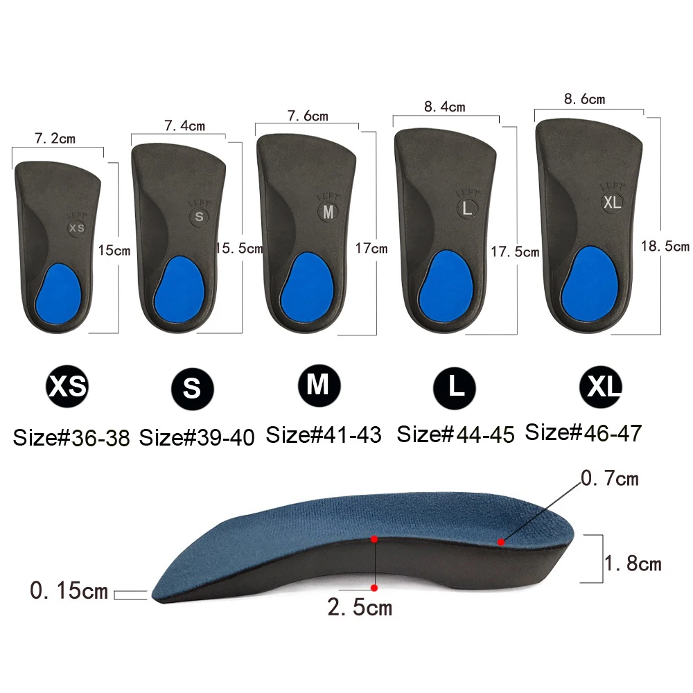 3/4 Length EVA Hard Plastic High Quality Arch Support All Sizes For Flat Feet Orthopedic Foot Shoe Insoles HA00807