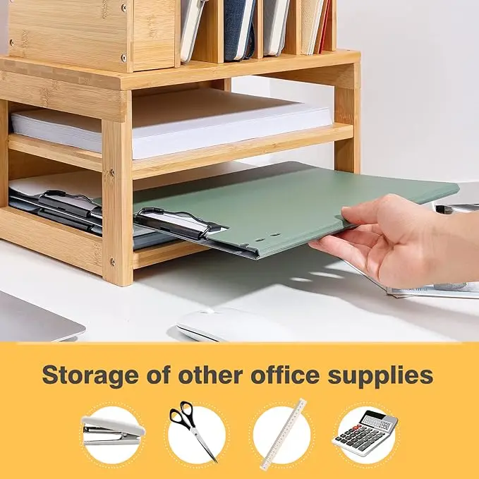 Adjustable Pen Holder with Desktop Letter Tray Storage Box 3 Layers Office Desk Organizer for Home or School File Rack