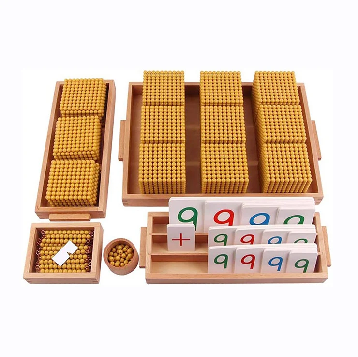 wholesale custom Montessori golden Counting Beads Materials Bead Bar Chain with Box Montessori Math Early Educational Game