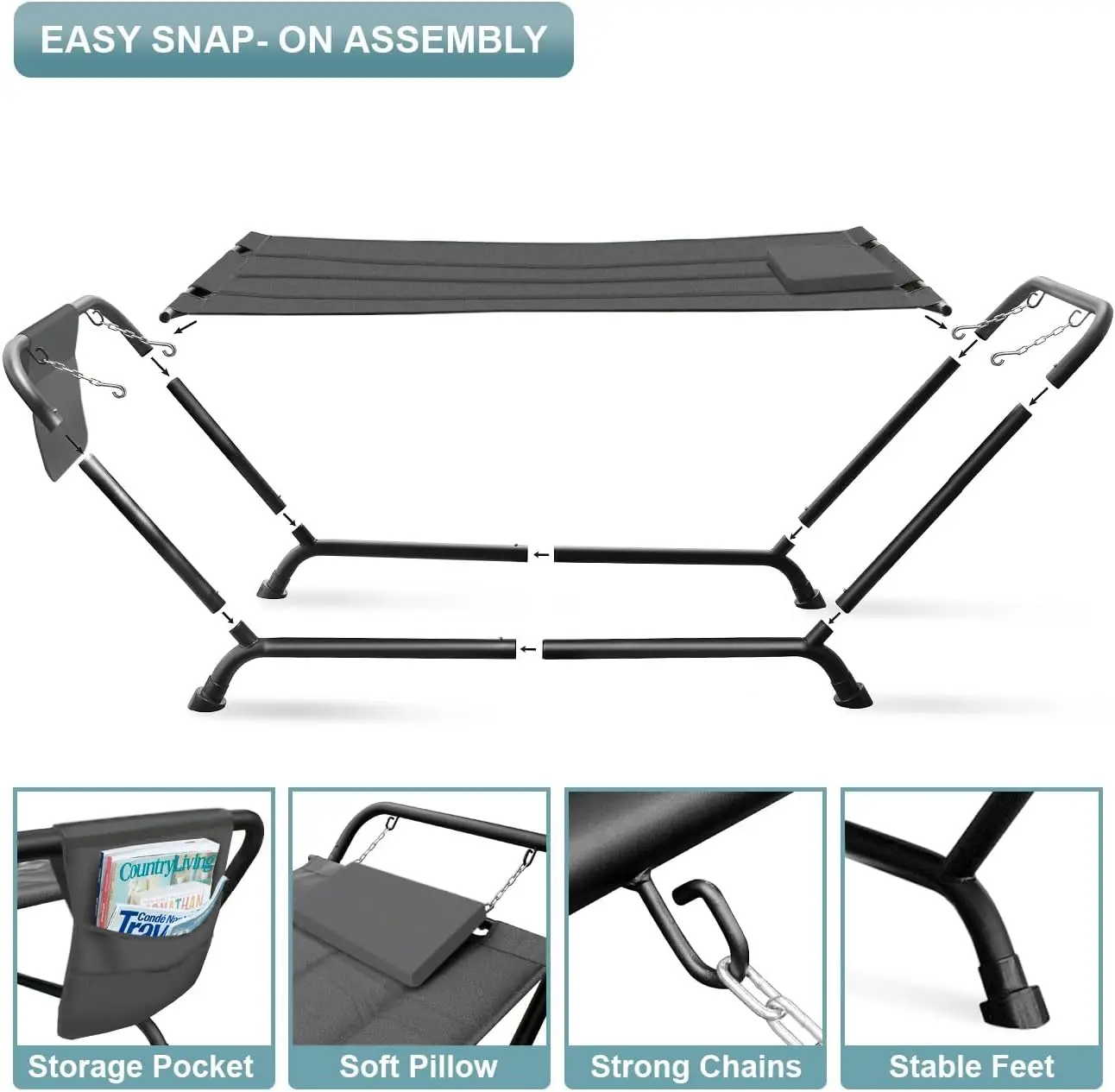 Hammock Bed Patio Hammock with Stand Heavy Duty 500lbs Support Durable Outdoor Hammock