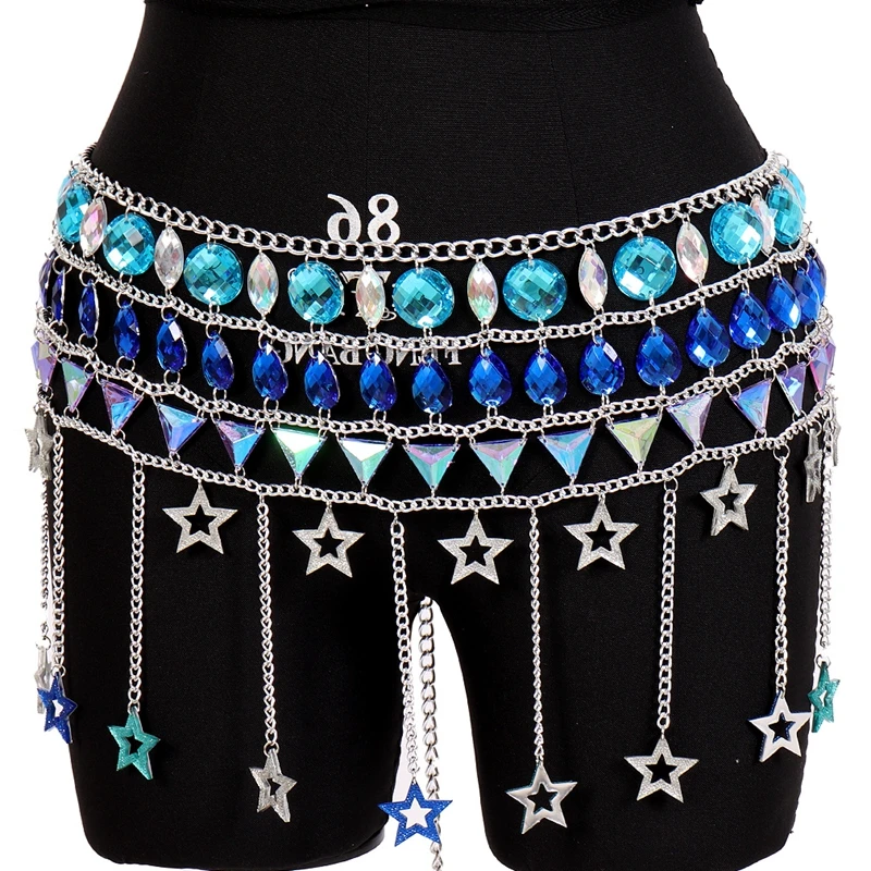 Women Body Harness Bohemian style Jewelry Night Party Hot Sexy Skirt Night Club Sexy Sequin Star pendant Skirt Carnival