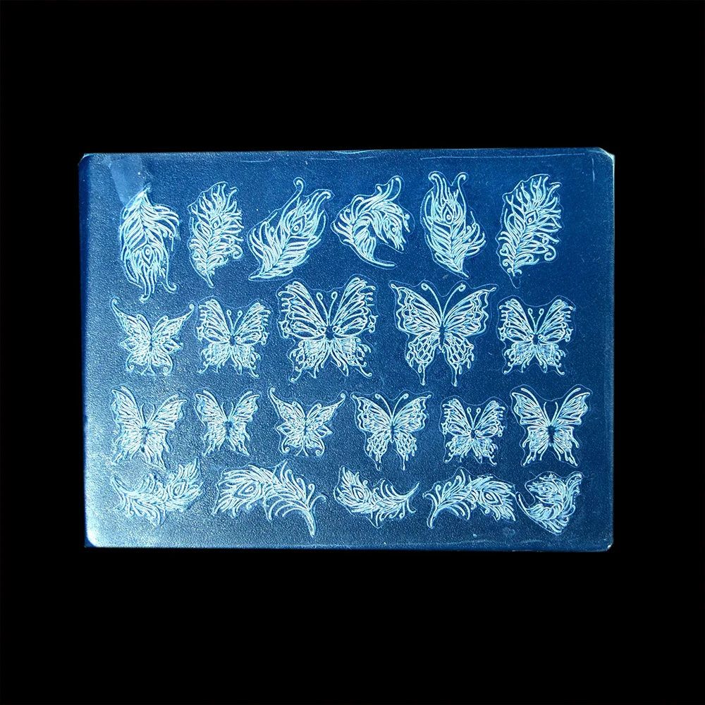 Custom Logo 3D Silicone Mold Butterfly Wings Flower Embossed Nail Art Decorations DIY Polish Nail Stamping Tool for Nails Art