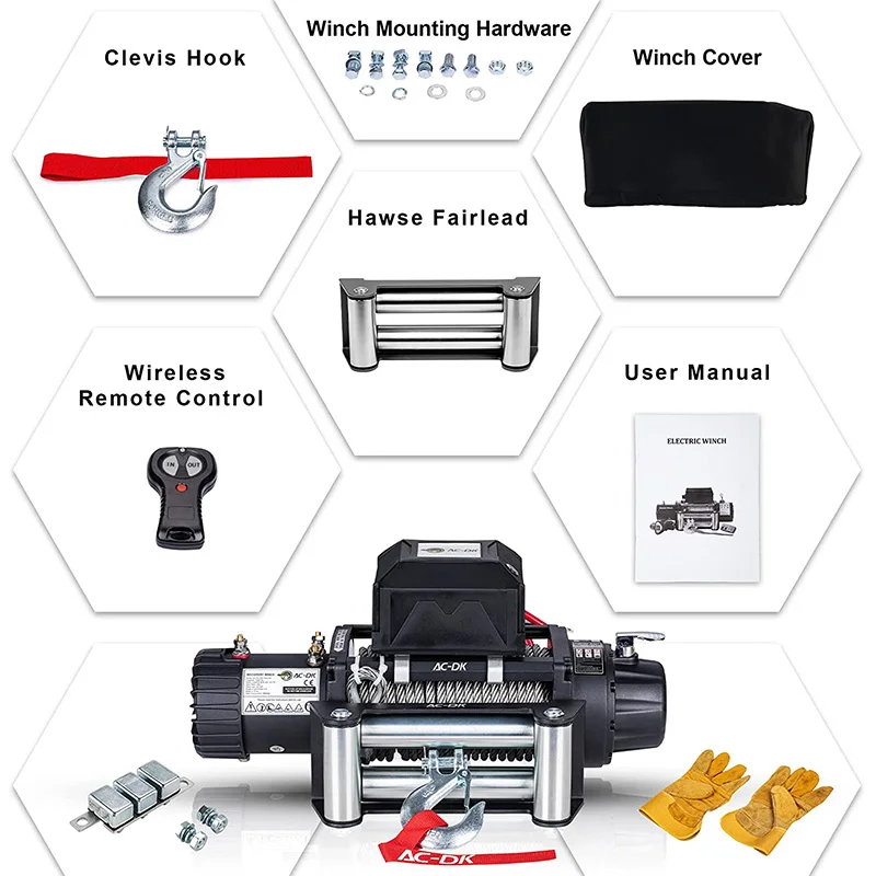 12500lbs Electric Winch Water Proof IP67 Recovery Winch 12V DC Black Color with Steel Rope Including Overload Protection