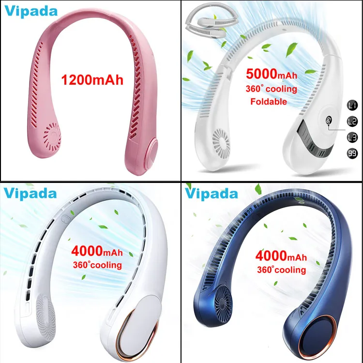 High Quality Cheap Price Bladeless Neck Fan 2023 Wholesale Mini Portable USB Rechargeable Hanging Wearable Cooling Band Neck Fan