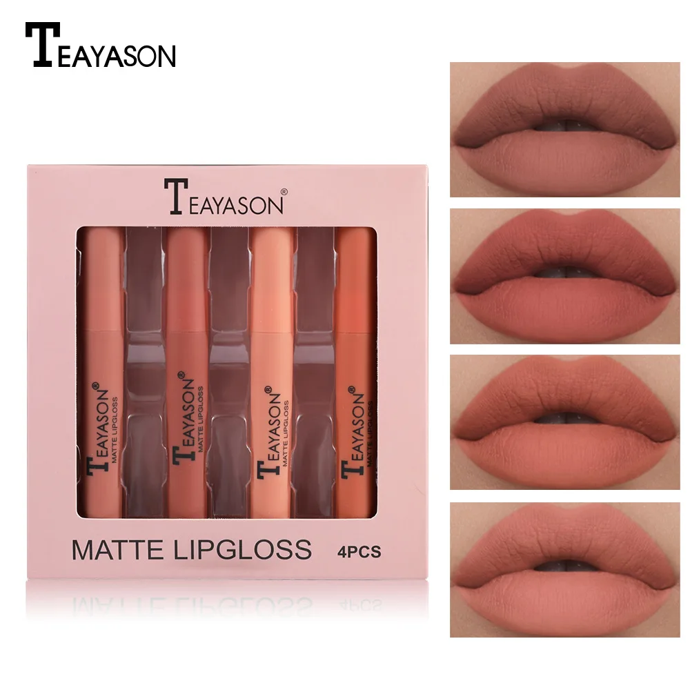 4Pcs/Box Velvet Matte Lipstick Set Fog Surface Matte Liquid Lipstick Set Not Easy To Fade