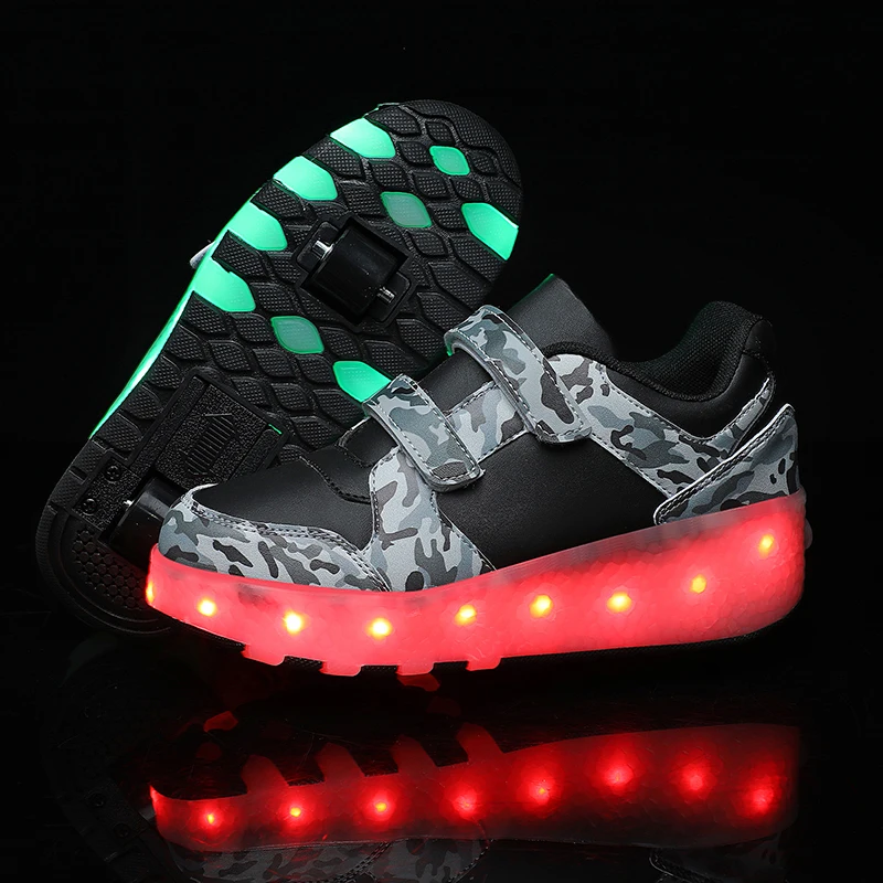 Wholesale Kids Sneakers Children Baby Girls Boys Letter PU Led Luminous Sport Light shoes ice skates 903