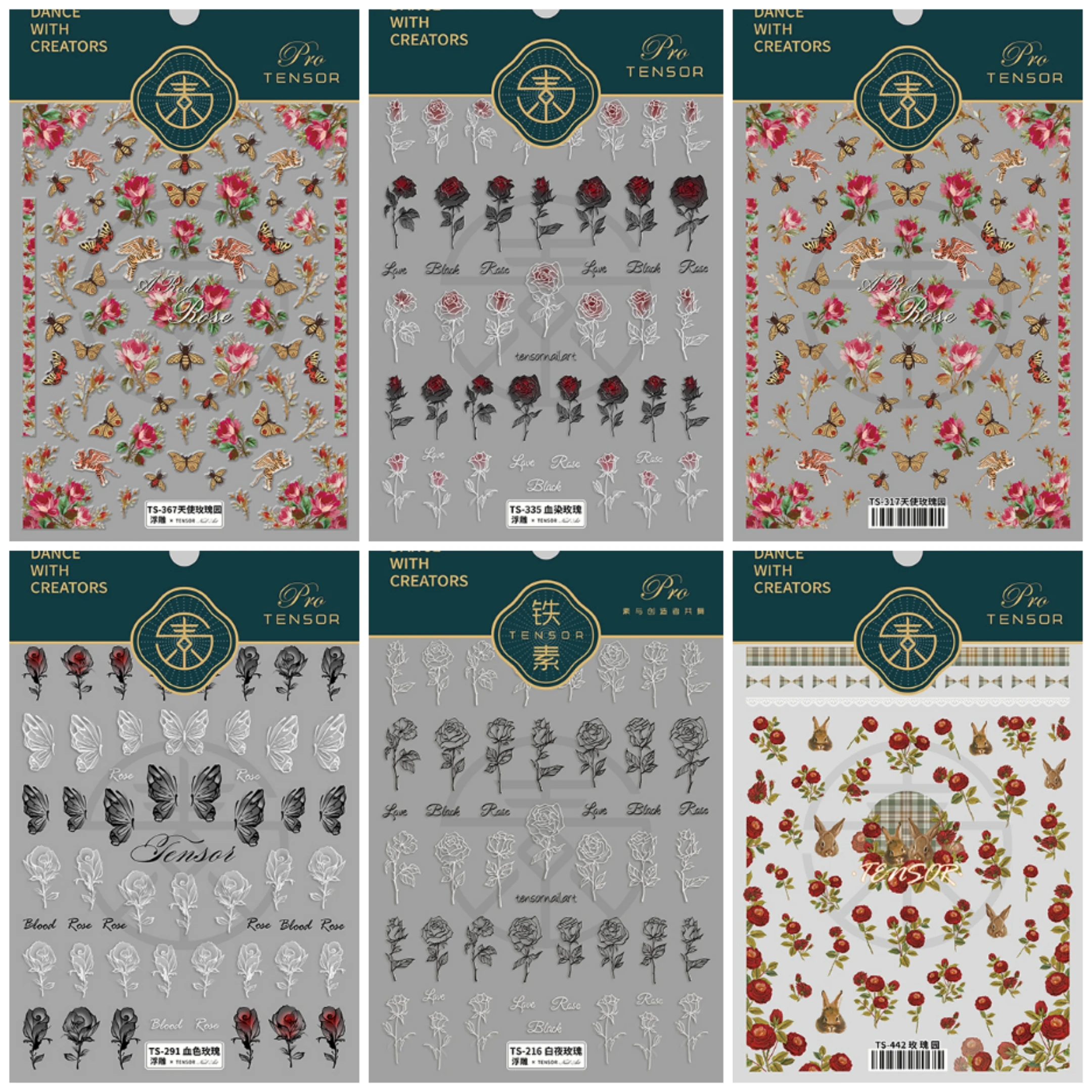 TENSOR New technology Roses Flower series Rabbits Butterfly thin transparent thin toughened nail art stickers
