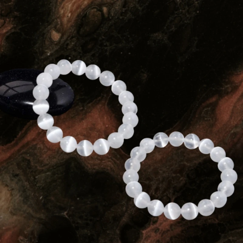 Wholesale Natural Polished Selenite Bracelet round Crystal Beads Feng Shui Jewelry for Men and Women for Love Theme Gifts