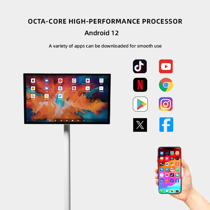 Wholesale 21.5/24/27/32 Inch Android Wireless Portable Smart TV 5/9 Hr LED Backlit Touch Screen White 12V Fully Adjustable Stand