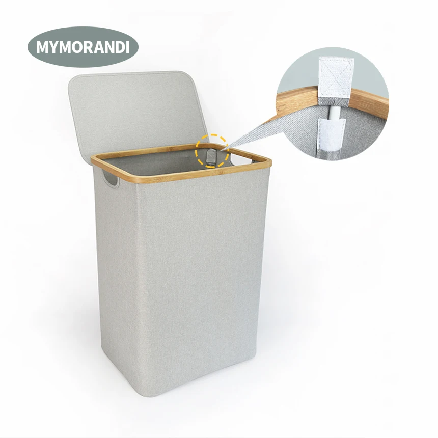 New arrival high quality clothing organizer storage basket bamboo rim laundry basket with lid