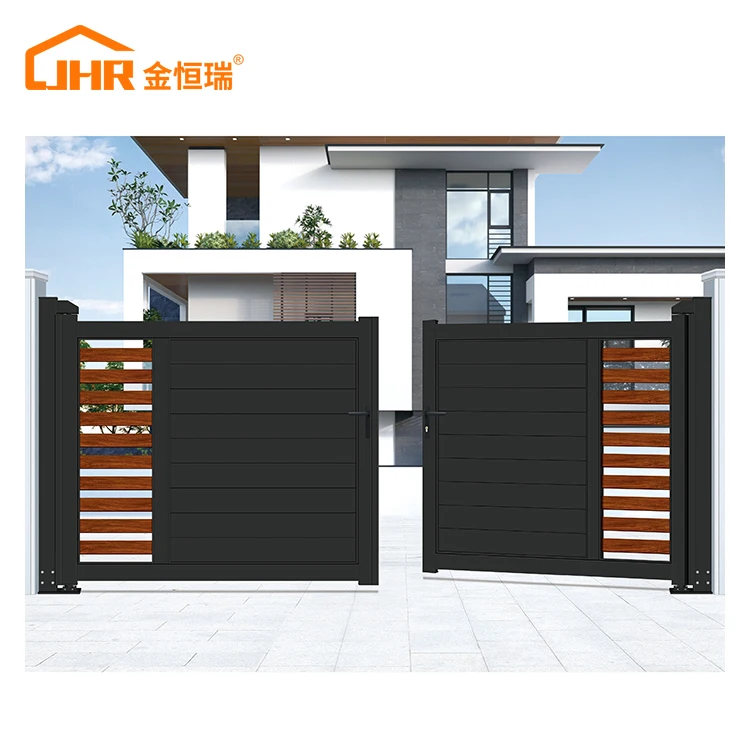 JHR High End Factory Custom Smart Electric Exterior Fancy Villa Private Yard Swing Aluminium Gates For Houses
