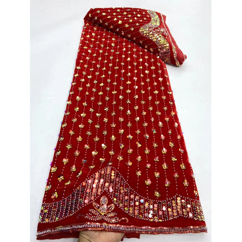 Wholesale Velvet Lace African Sequence Velvet Lace Fabric With Beads Competitive Price Sequin Velvet Lace Fabric