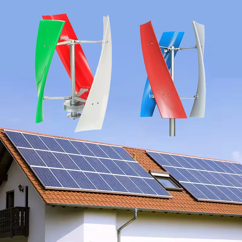 Grid Tie Solar Hybrid Home Generator Pitch Cotnrol Blades Battery Charge Vertical Wind Turbine