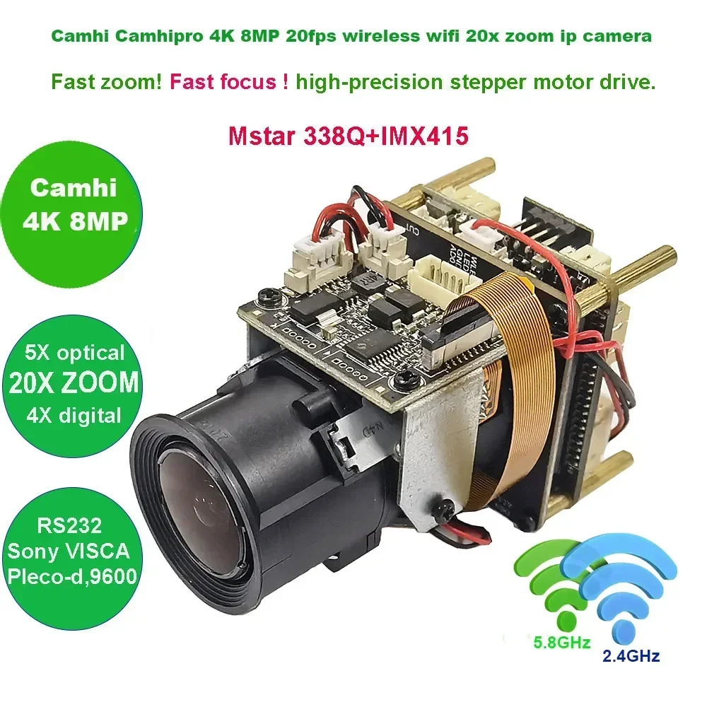 Camhi camhipro 20X zoom 4K 8MP wifi wireless Visca RS232 IMX415 IP Camera  P2P ONVIF SD 512GB IP Camera
