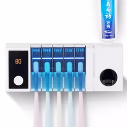 B532 High quality Auto Automatic Toothpaste Dispenser/ 5 UV Toothbrush sanitizer Holder Set Wall Mount Stand toothbrush rack