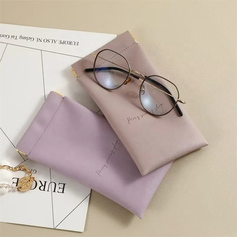9*18cm Simple Fashion glasses Organizer Solid Color Leather Eyeglasses Pouch Storage Bag Shrapnel Opening Sunglasses Bag