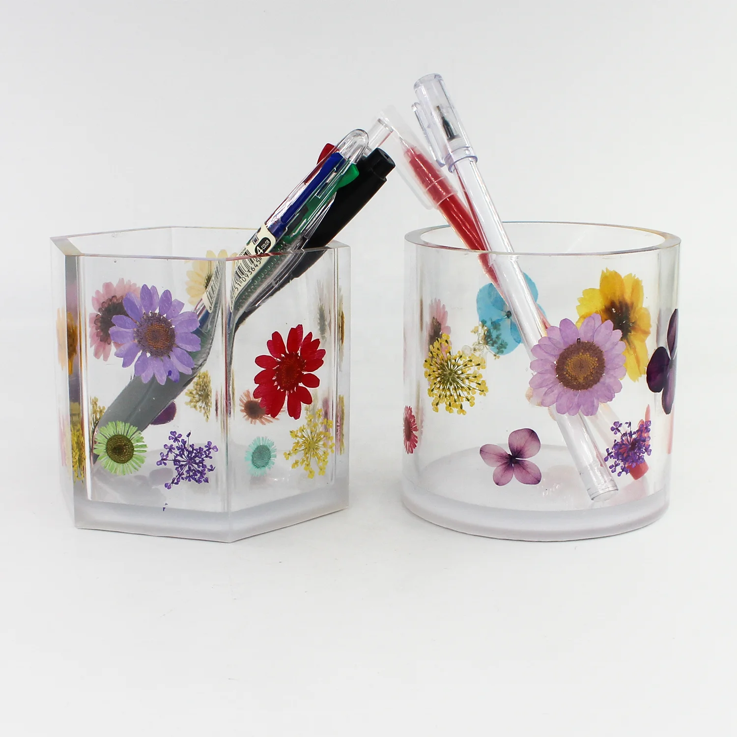Wholesale Pen Holder Display Stand Preserved Flower Resin Pencil Holder For Desk Dry Dried Flower Pen Case