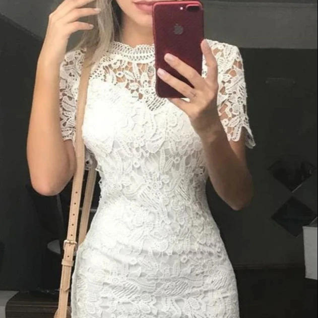 High Quality Sexy See Through Embroidered Prom Dresses with Lace Mini Dress Women Sleeveless White Hollow Out Casual Dress