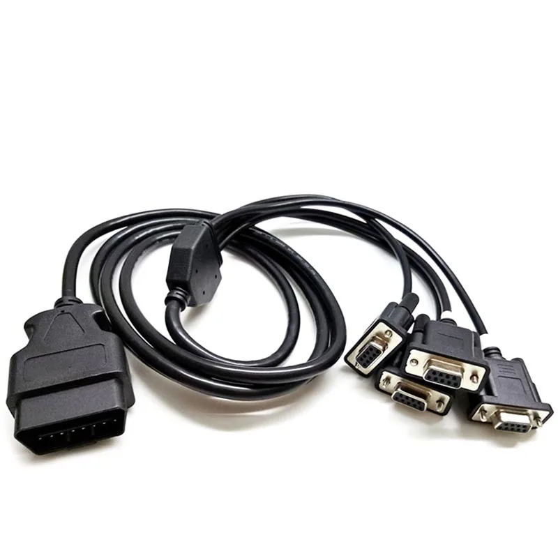 16pin Male OBD OBD II OBD2 To RS232 Serial VGA D-Sub 9 DB9 4 Female Port 5Way Cable For Car Diagnostics