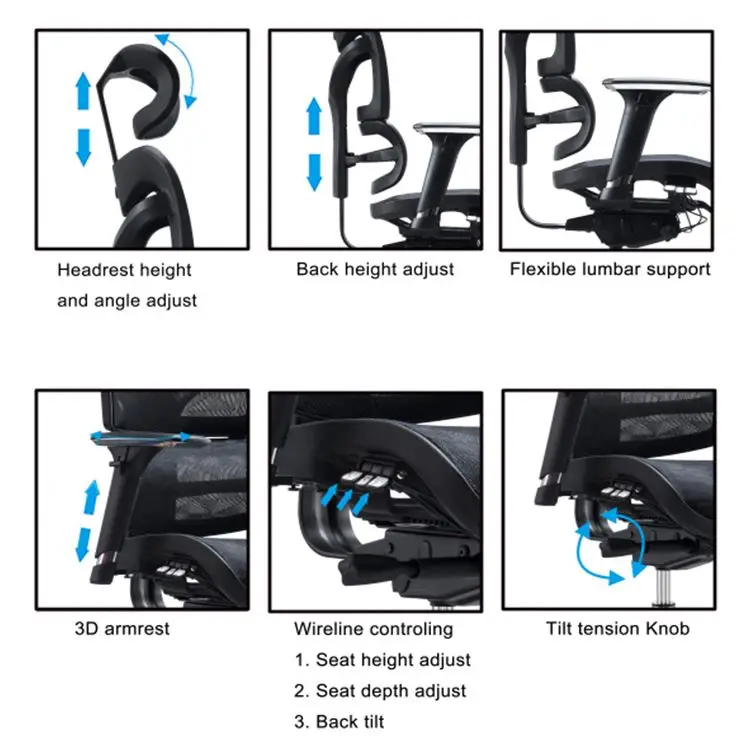 Modern Computer Mesh Office Chair 3D Armrest Adjustable High Back Ergonomic Chair Office