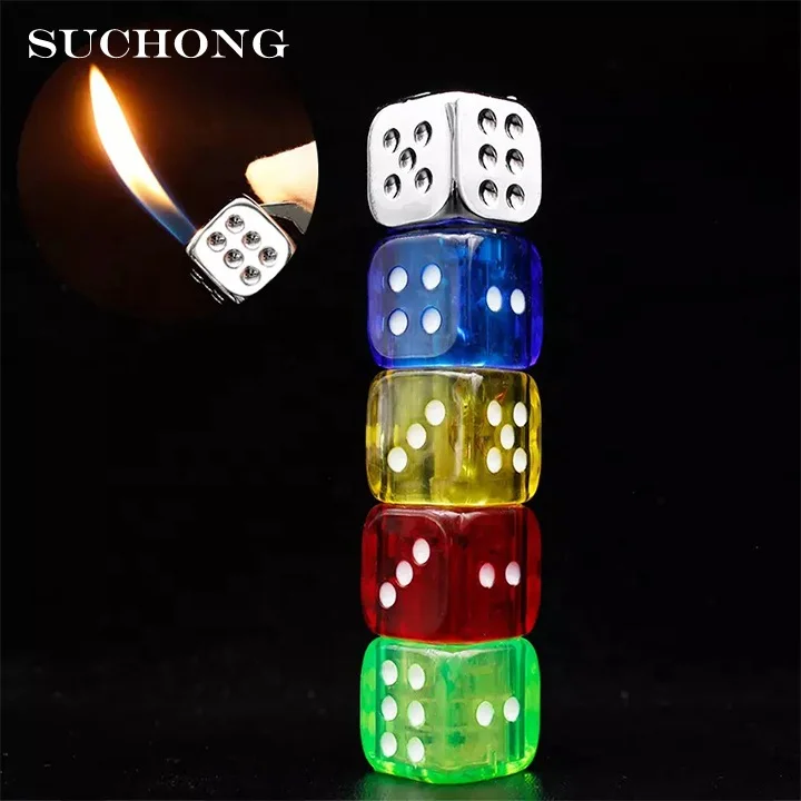 Creative Cool Design Refillable Butane Gas Cigarette Rotatable Glowing Dice Lighter For Smoking