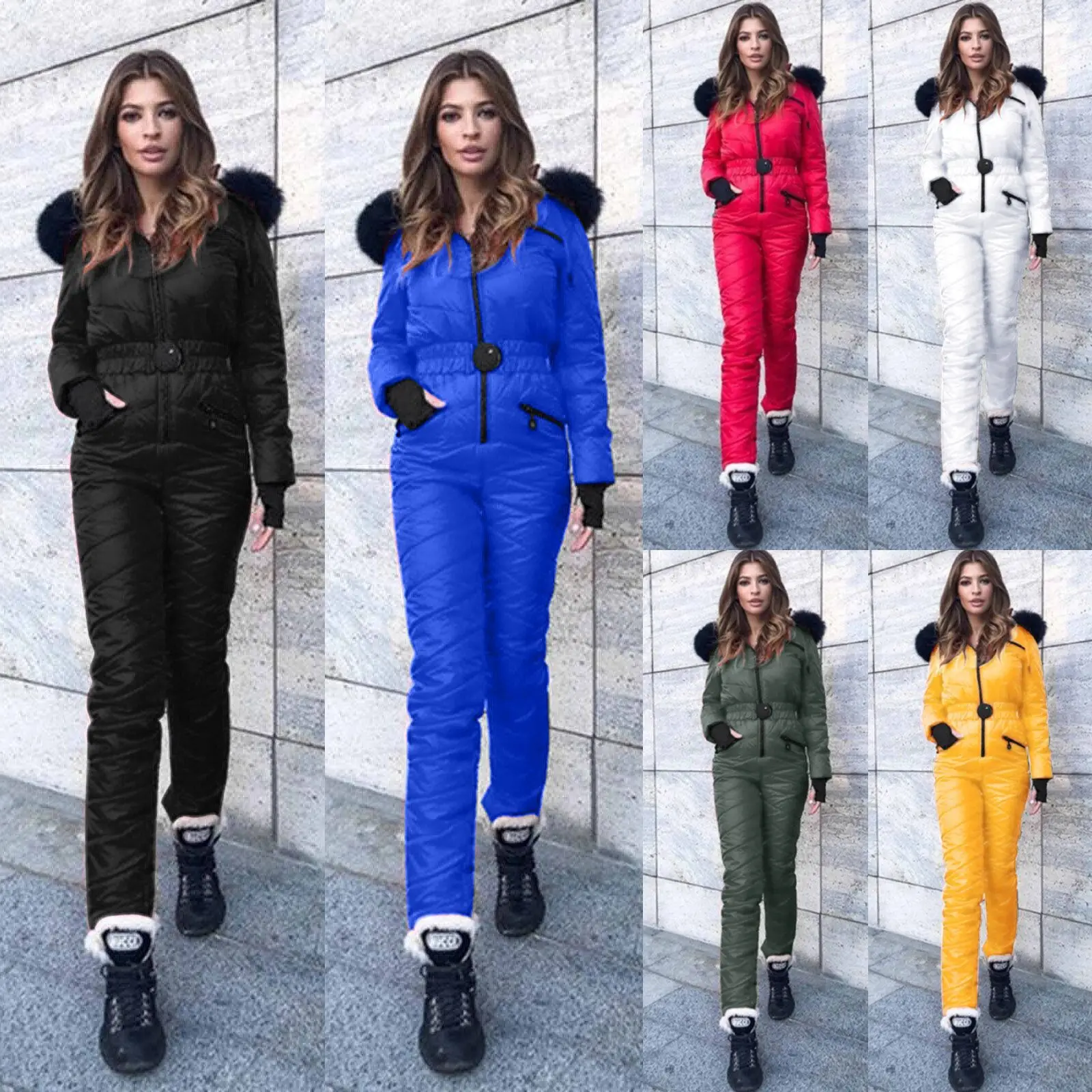 Jumpsuit Women Fashion Winter Warm Playsuits Rompers Casual Thick Hot Snowboard Skisuit Outdoor Sports Zipper Ski Suit Bodysuits