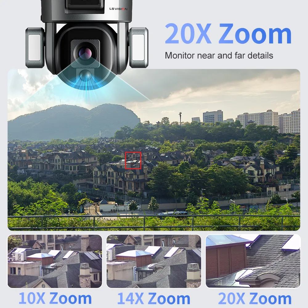 LS VISION 4k 20X оптический зум с солнечным Wi-Fi сигнализация камера видеонаблюдения распознавание лица человека Наружные камеры безопасности
