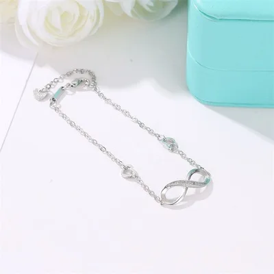 Wholesale Women  Silver Infinity Anklet Bracelet Endless Symbol Charm Adjustable Large Bracelet