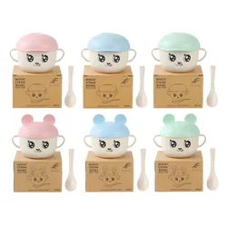 2020 Лидер продаж на Amazon, заводская цена, комплект посуды из бамбукового волокна с животными для детей, чашка, вилка, ложка, пшеничная солома, наборы посуды