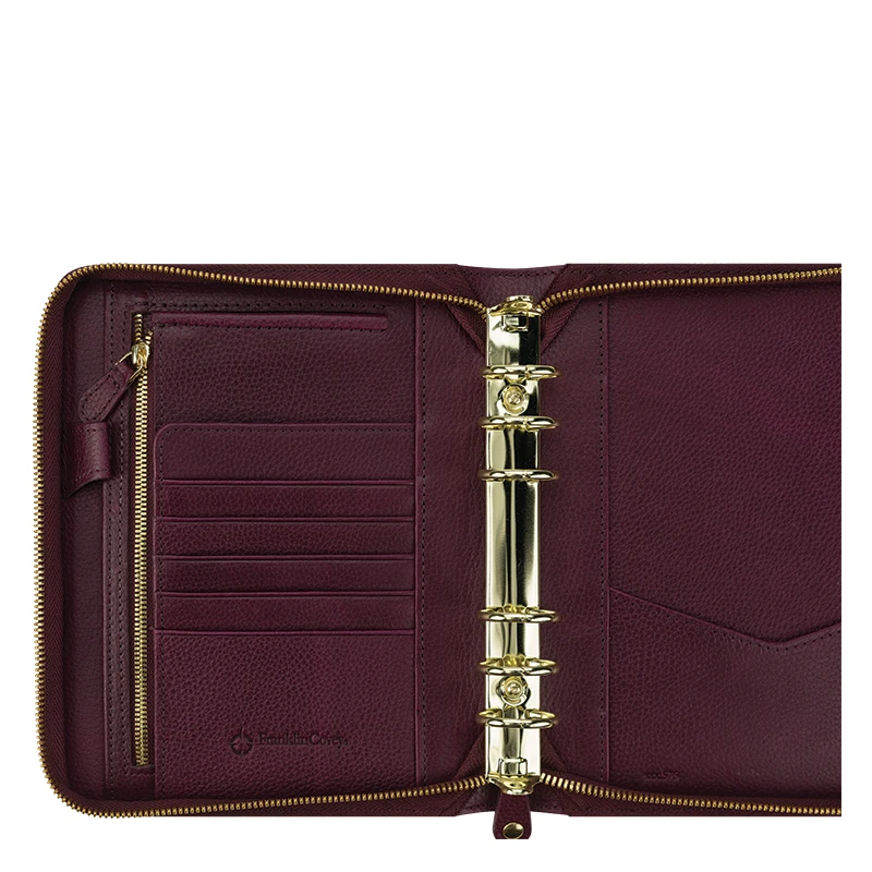 A4 A5 Genuine Leather Binder Planner Portfolio with Ring and Zipper