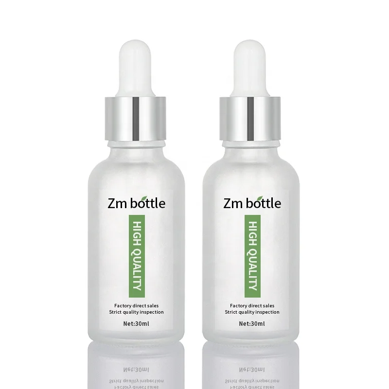 Custom essential oil packaging 1oz 30ml serum high end cylinder transparent frosted white plastic dropper bottle