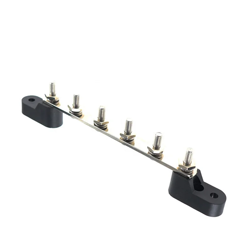 Amomd 6 Stud way 12V 100A Distribution Terminal Block Electrical Copper Tinned Bus Bar With Cover