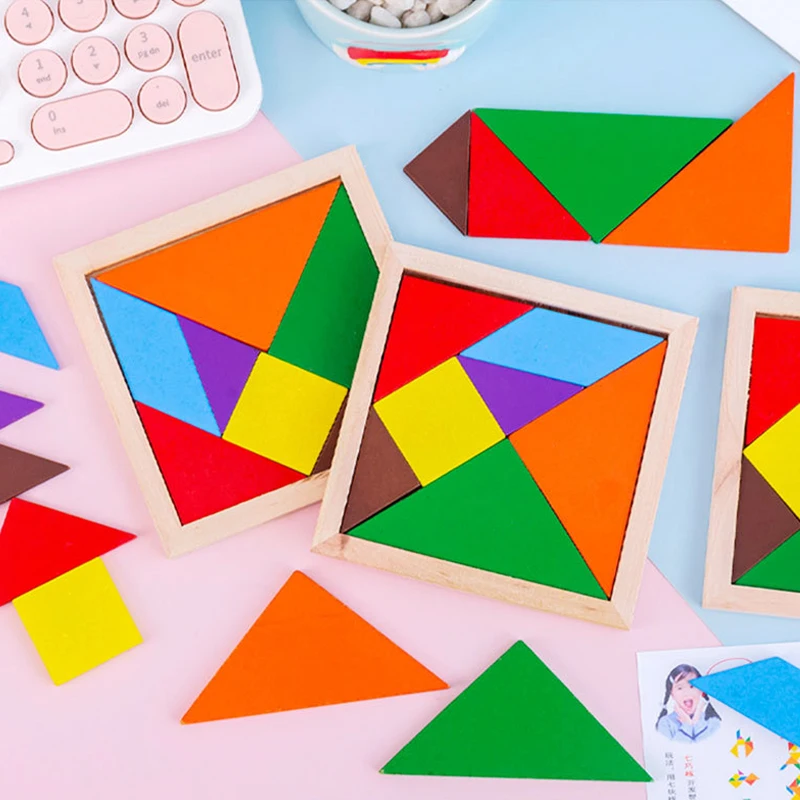 Wholesale Kids Set Custom Toys Jigsaw Puzzle Game Set Wooden Puzzle Tangram, Tangram Puzzle, Tangram