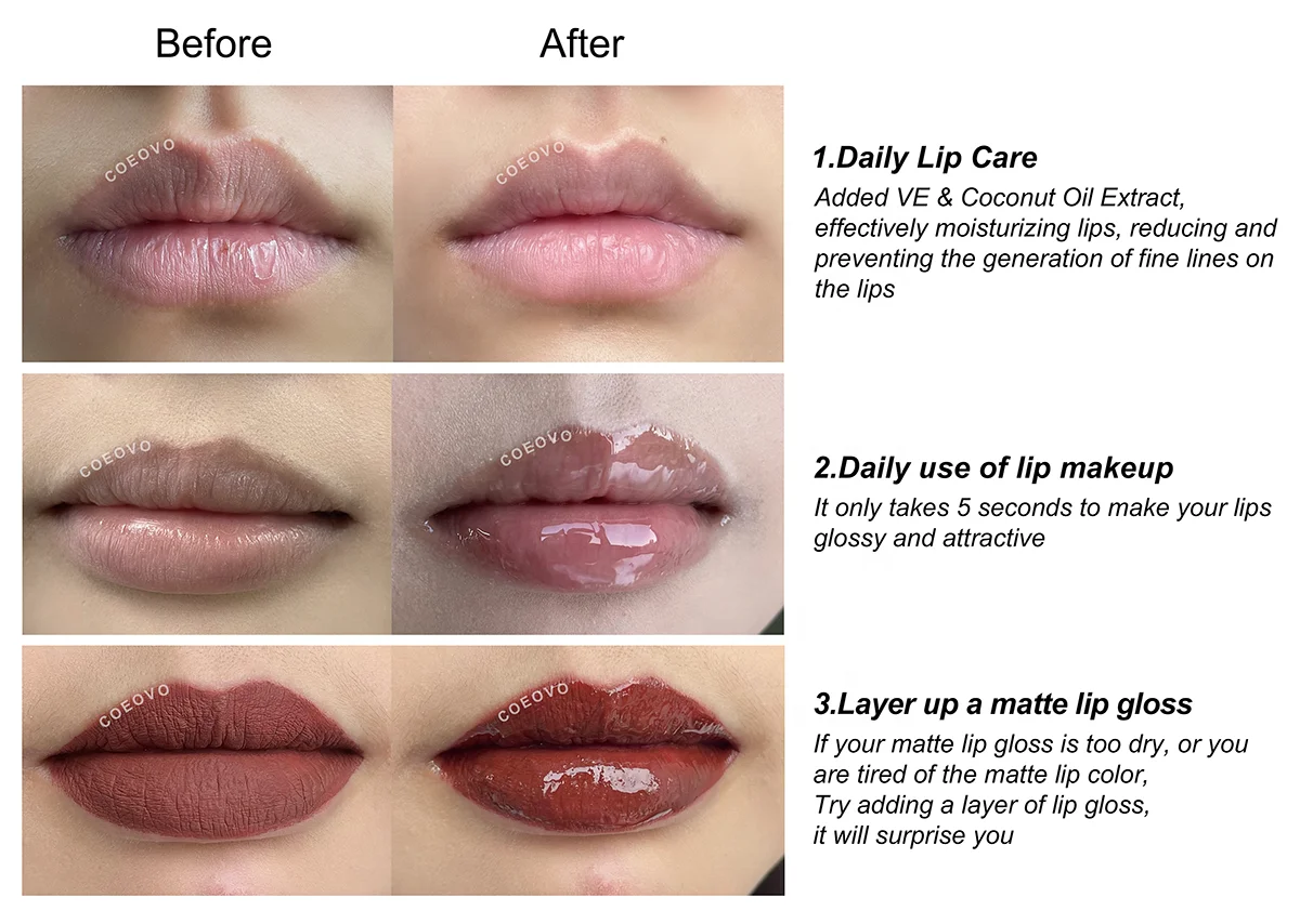 COEOVO Wholesale Custom Logo 8 Flavoring Comfort Vegan Fruit Lips Care Lip Grow Balm Oil Color Changing  Lip Oil