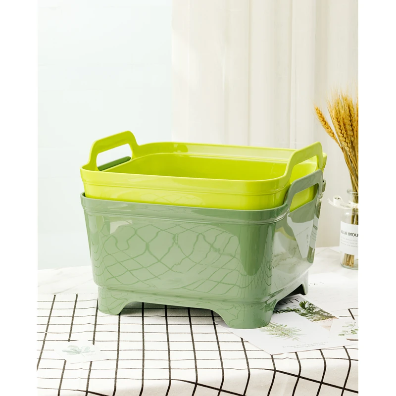 Plastic dish tub sink drain wash basin kitchen fruit vegetable washing drying storage basket with handle