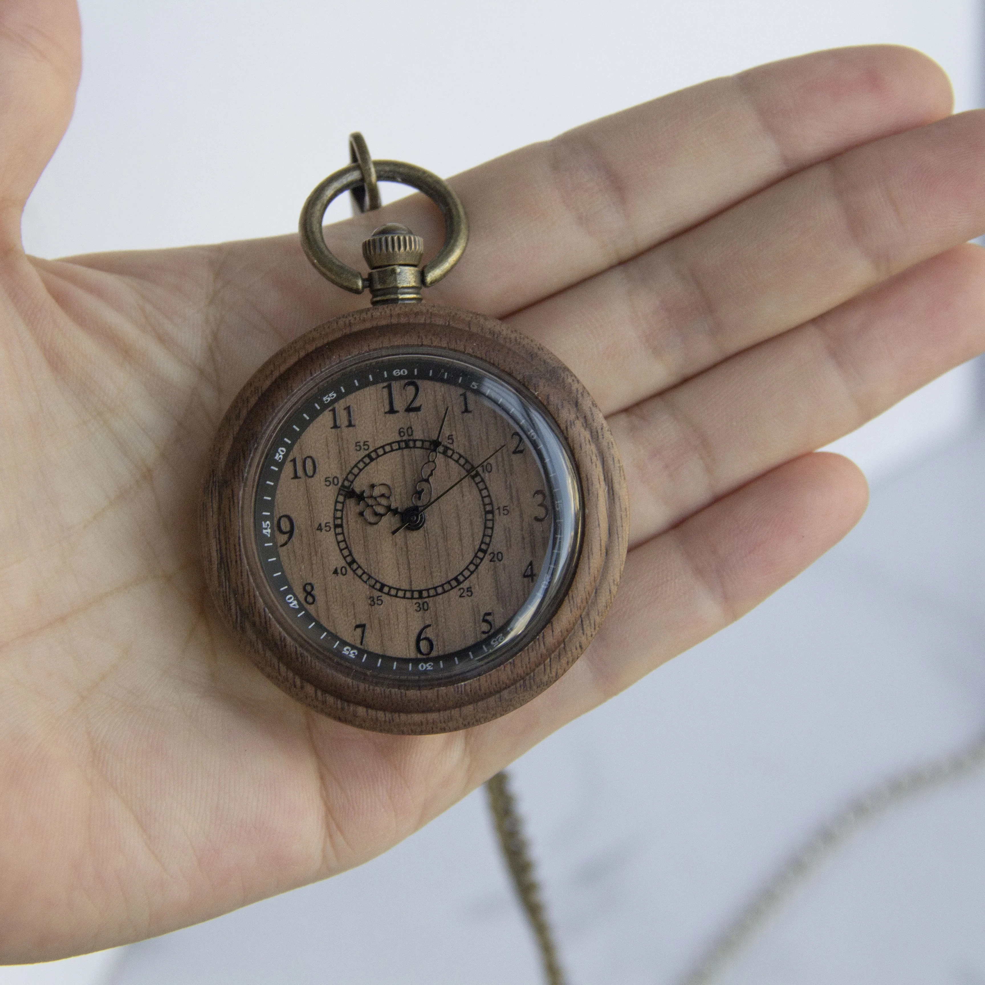 Round Vintage Pocket Watch  Wooden Antique Style