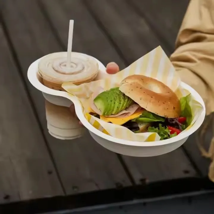 Biodegradable Disposable Paper Cup Holder Street Snacks Food Tray Beverage Walking hot pot Cup thickened tray