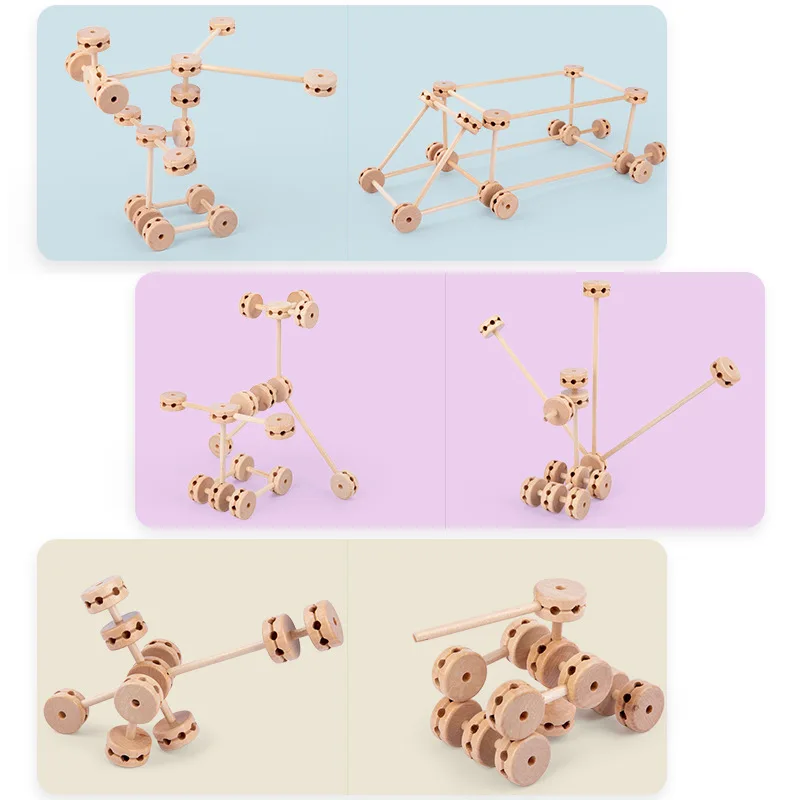 Children DIY Wooden Puzzle Different Shape Educational Construction Engineering Set Wooden Building Blocks Bars Toys