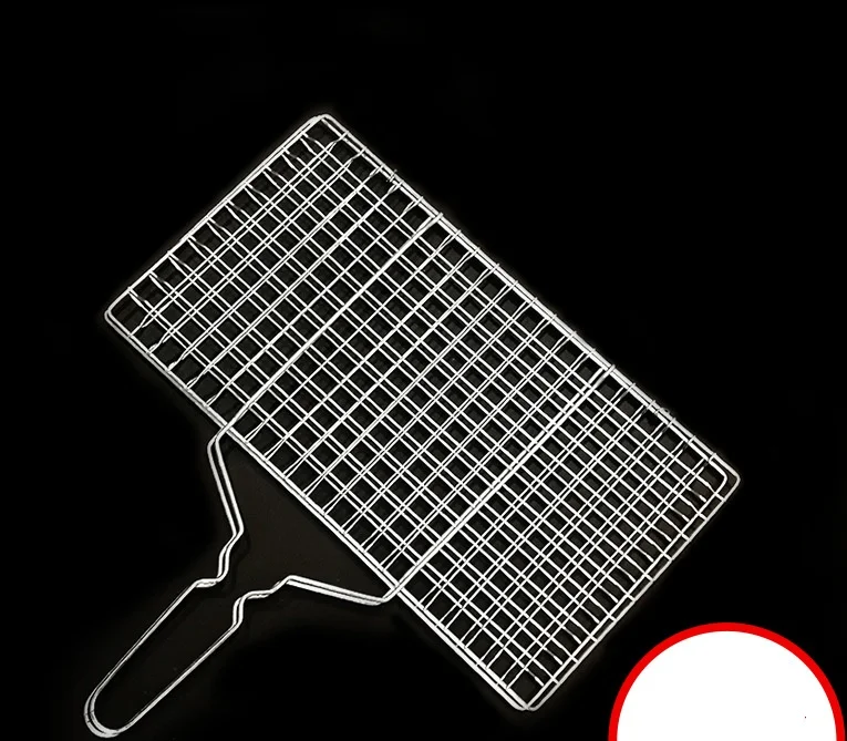 Heat Resistant Stainless Steel Wood Handle Barbecue Grill Net Portable Bbq Grill Basket For Roasting Meat Grill Accessories
