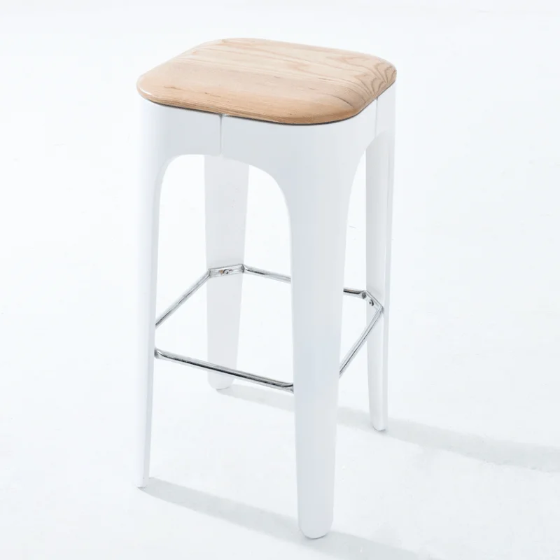 Italy Modern Design Bar Stool Plastic Leg With Solid Wood Seat Fashion Chair Stool With Footrest