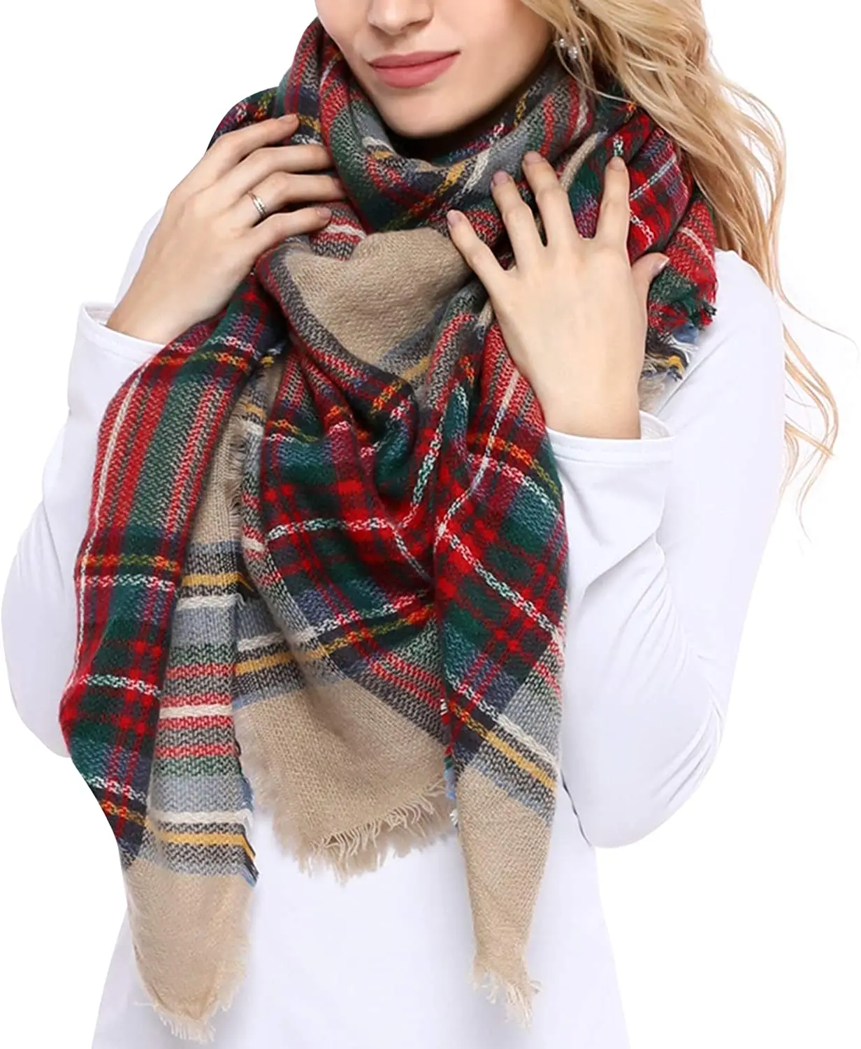 Wholesale Ladies Fashion Abaya Scarf Pashmina Winter Knitted Checked Scarfs For Women Stylish