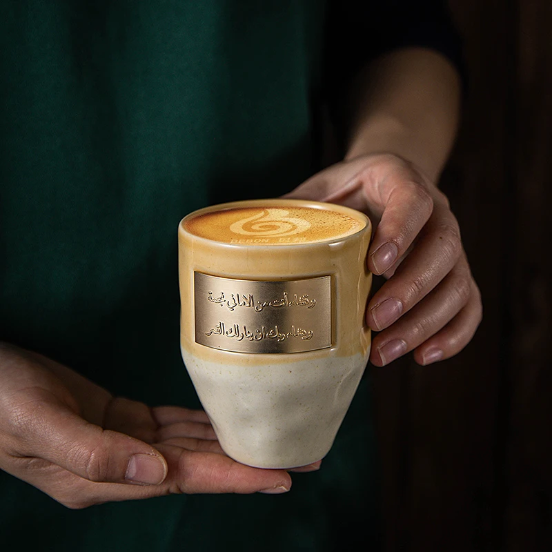 Oman Arab Emirates Kuwait Text Coffee Cups Handmade Custom Logo Saudi Arabic Text Ceramic Water Coffee Tea Mug Cup