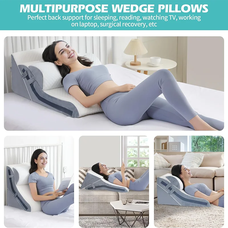 Orthopedic Bed Wedge Pillow Set 15-in-1 Removable Cover 3PCS Adjustable Memory Foam Wedge Pillows for Sleeping Comfortable