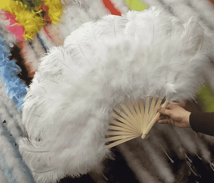 Salmon Large Ostrich Feather Held Hand Fan for Women Costume Show Tea Party Holiday Supply Dance Bridal Wedding Decor  Accessory