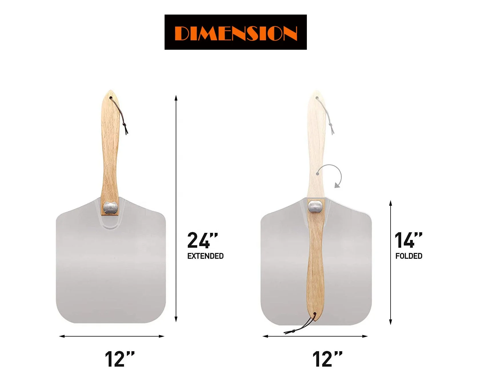 
Premium 12 x 14 Inch Foldable Rubber Wood Handle Aluminum Paddle Metal Pizza Peel Shovel 