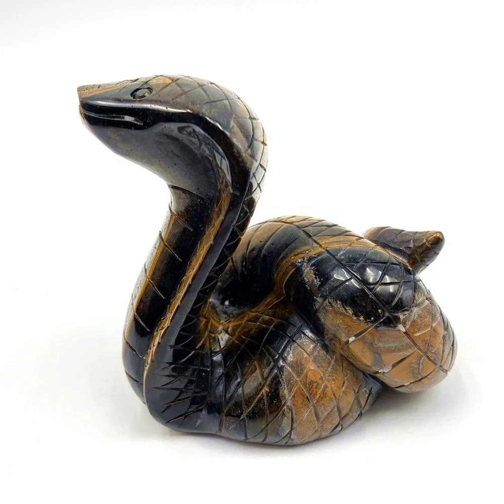 High quality natural crystal carving animal art sculpture gemstone folk crafts tiger eye crystal snake for decoration