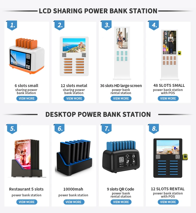 Portable 6 slots mobile phone rental power bank share station lock for restaurant hotel bar